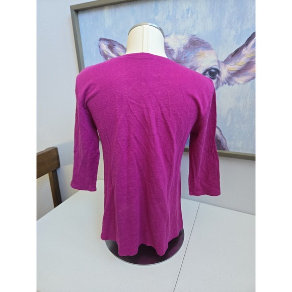 Eileen Fisher Women's Petite Small Magenta 100% Linen 3/4 Sleeve T-Shirt - Picture 3 of 13